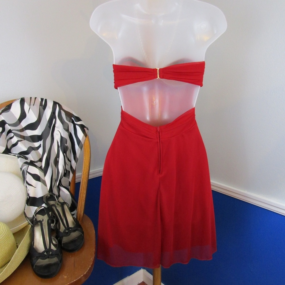👗Host Pick👗Red Chiffon Strapless Party Dress - Picture 5 of 8